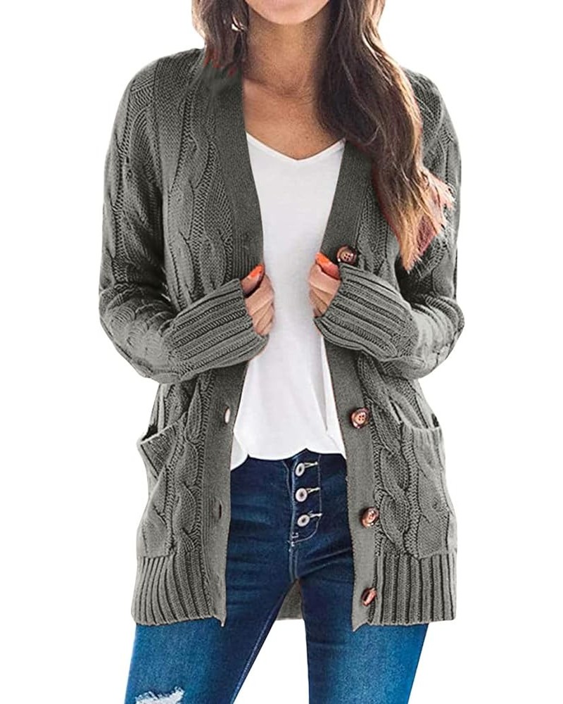 Womens Open Front Cardigan Sweaters with Pockets Fashion Button Down Cable Knit Chunky Fall Comfy Casual Cardigans Grey $14.8...