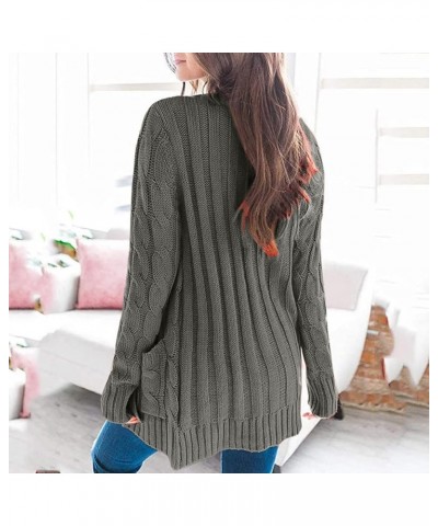 Womens Open Front Cardigan Sweaters with Pockets Fashion Button Down Cable Knit Chunky Fall Comfy Casual Cardigans Grey $14.8...