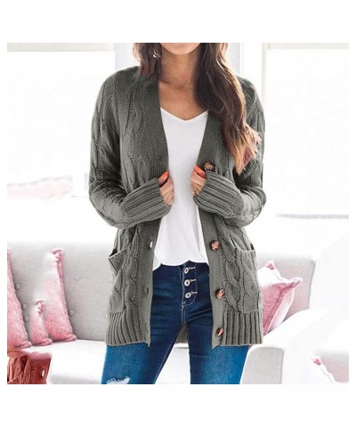 Womens Open Front Cardigan Sweaters with Pockets Fashion Button Down Cable Knit Chunky Fall Comfy Casual Cardigans Grey $14.8...