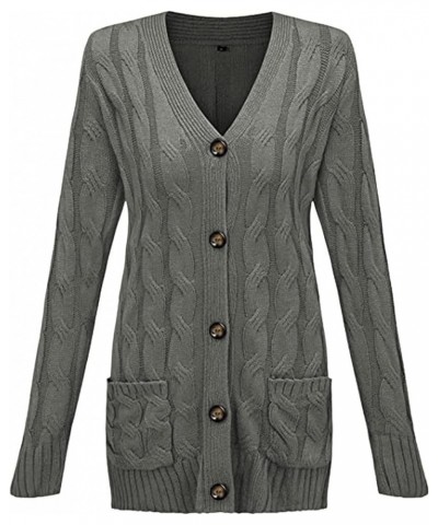 Womens Open Front Cardigan Sweaters with Pockets Fashion Button Down Cable Knit Chunky Fall Comfy Casual Cardigans Grey $14.8...