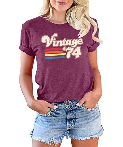 Womens 50th Birthday Shirt Vintage 1974 T-Shirt Fifty Bday Gifts Cute Flower Graphic Short Sleeves Tee Tops Fuchsia-01c $10.7...