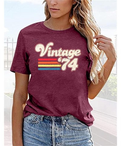 Womens 50th Birthday Shirt Vintage 1974 T-Shirt Fifty Bday Gifts Cute Flower Graphic Short Sleeves Tee Tops Fuchsia-01c $10.7...