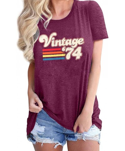 Womens 50th Birthday Shirt Vintage 1974 T-Shirt Fifty Bday Gifts Cute Flower Graphic Short Sleeves Tee Tops Fuchsia-01c $10.7...