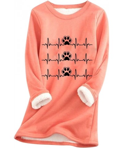 WQJNWEQ Dog Paw Print Fleece Lined Sweatshirts For Women ECG Graphic Sherpa Pullover Loungewear Underwear Long Sleeve Tops Pi...