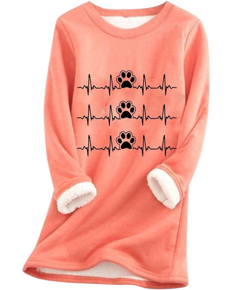 WQJNWEQ Dog Paw Print Fleece Lined Sweatshirts For Women ECG Graphic Sherpa Pullover Loungewear Underwear Long Sleeve Tops Pi...