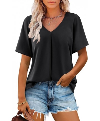 Women's V-Neck Short Sleeve T Shirt Summer Tops Loose Fit Solid Casual Tunic Blouses Vneck:black $10.79 Tops