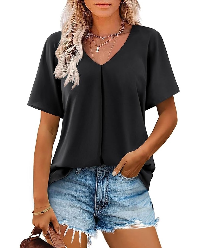 Women's V-Neck Short Sleeve T Shirt Summer Tops Loose Fit Solid Casual Tunic Blouses Vneck:black $10.79 Tops