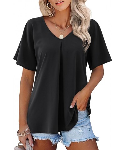 Women's V-Neck Short Sleeve T Shirt Summer Tops Loose Fit Solid Casual Tunic Blouses Vneck:black $10.79 Tops