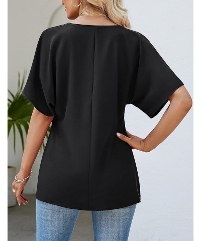 Women's V-Neck Short Sleeve T Shirt Summer Tops Loose Fit Solid Casual Tunic Blouses Vneck:black $10.79 Tops