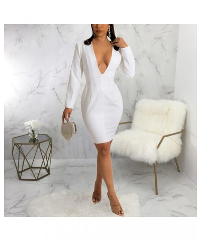 Women's Sexy Deep V Neck Bodycon Mini Dresses Casual Long Sleeve Wrap Club Cocktail Party Short Dress 10877-2white $20.51 Dre...