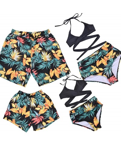 Family Matching Swimwear Mommy and Me Wrap Bikini Set High Waisted 2 Piece Swimsuits Father Son Swim Trunk Bathing Suits Wome...