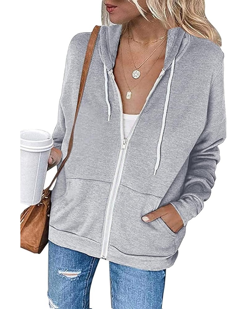 2023 Women's Casual Long Sleeve Sweatshirts Zip Up Zipper Hoodies Fashion Hooded Jackets with Pockets B-gray $17.50 Hoodies &...