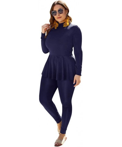 Women's Plus Size Muslim Swimsuits One Piece Modest Burkini Islamic Long Sleeve Full Cover Rash Guard ​Bathing Suits Dark Blu...