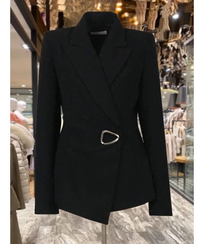 Korean Style Blazers Coat Notched Long Sleeve Outwear Chic and Elegant Woman Jacket Clothing Female S2 Black $42.55 Blazers