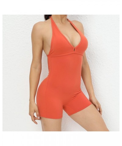 Womens Nude Feeling Halter Yoga Jumpsuit Solid Seamless Backless Workout Athletic Bodysuit Tracksuit Sport Rompers S-orang Re...