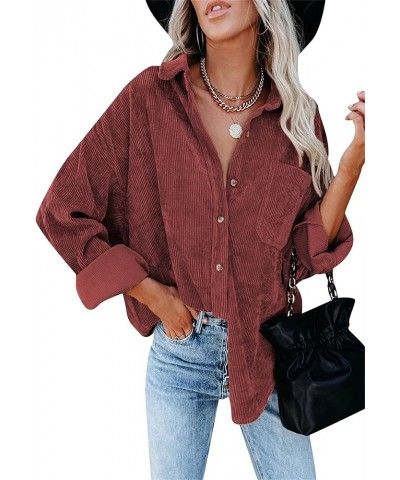 Womens Corduroy Button Down Shirts Boyfriend Long Sleeve Blouses Casual Pocket Cardigan Tops Wine Red $16.11 Sweaters