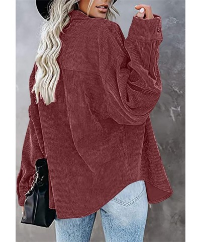 Womens Corduroy Button Down Shirts Boyfriend Long Sleeve Blouses Casual Pocket Cardigan Tops Wine Red $16.11 Sweaters