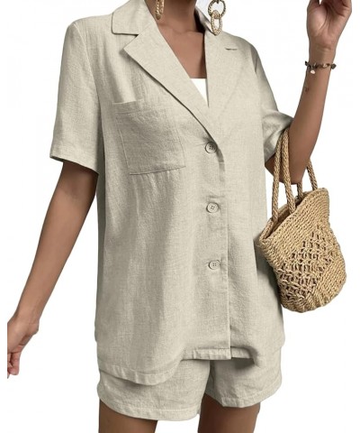 Linen Blazer for Womens Short Sleeve Solid Lightweight Lapel Work Office Jacket with Pockets 1-beige $25.64 Blazers