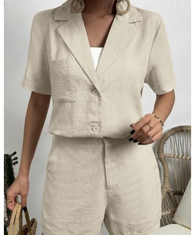 Linen Blazer for Womens Short Sleeve Solid Lightweight Lapel Work Office Jacket with Pockets 1-beige $25.64 Blazers