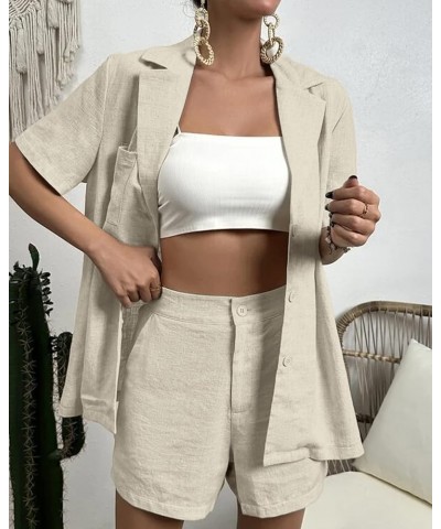 Linen Blazer for Womens Short Sleeve Solid Lightweight Lapel Work Office Jacket with Pockets 1-beige $25.64 Blazers