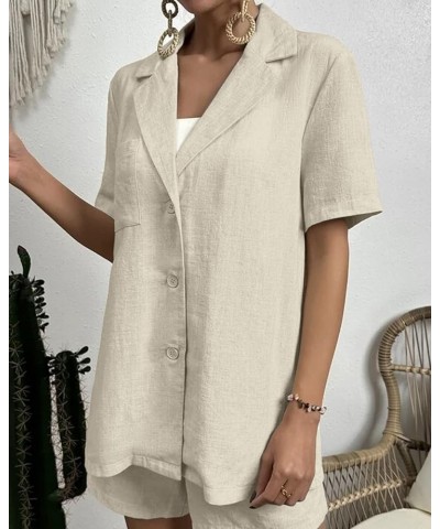 Linen Blazer for Womens Short Sleeve Solid Lightweight Lapel Work Office Jacket with Pockets 1-beige $25.64 Blazers