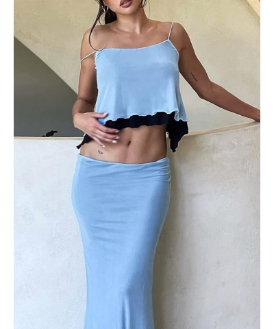 Womens Sets 2 Piece Outfits Going Out Y2K Sets Solid Color Backless Crop Camisole Slim Fit Tops+Split Long Skirts Set Black 2...