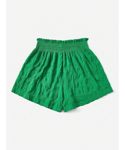 Women's Plus Size Elastic High Waisted Tie Front Flowy Wide Leg Shorts Textured Green $14.10 Shorts