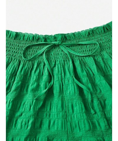 Women's Plus Size Elastic High Waisted Tie Front Flowy Wide Leg Shorts Textured Green $14.10 Shorts