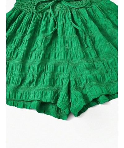 Women's Plus Size Elastic High Waisted Tie Front Flowy Wide Leg Shorts Textured Green $14.10 Shorts