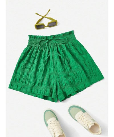 Women's Plus Size Elastic High Waisted Tie Front Flowy Wide Leg Shorts Textured Green $14.10 Shorts