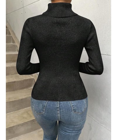 Women's Long Sleeve Turtleneck Top Casual Beaded Slim Fit Pullover Sweater Black $15.80 Sweaters