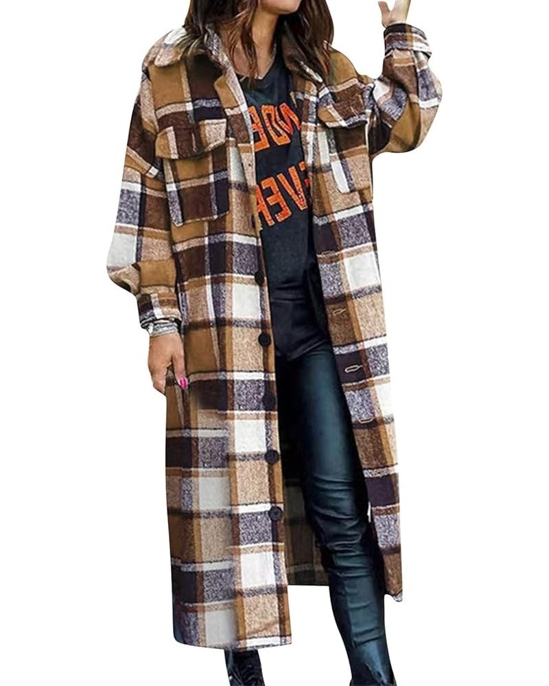 Plaid Shacket Womens,Womens Flannel Plaid Shirts Roll Up Long Sleeve Pockets Mid-Long Casual Boyfriend Shirts Khaki $15.38 Bl...