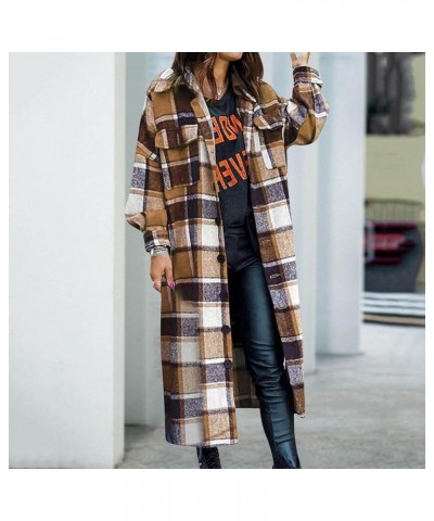 Plaid Shacket Womens,Womens Flannel Plaid Shirts Roll Up Long Sleeve Pockets Mid-Long Casual Boyfriend Shirts Khaki $15.38 Bl...