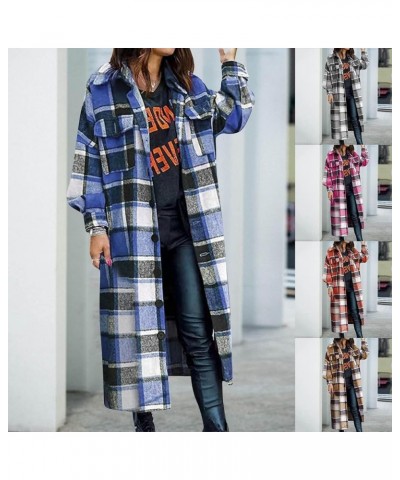 Plaid Shacket Womens,Womens Flannel Plaid Shirts Roll Up Long Sleeve Pockets Mid-Long Casual Boyfriend Shirts Khaki $15.38 Bl...