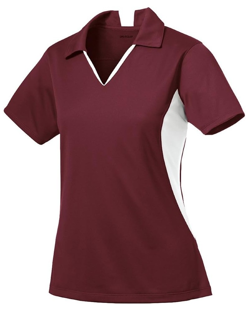 Ladies Moisture Wicking Micropique Side Blocked Polo in Sizes XS-4XL Maroon / White $19.12 Shirts