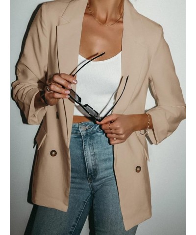 Women's Casual Blazer Jackets Rolled Long Sleeve Lapel Open Front Cardigan Work Office Blazers Khaki $20.27 Blazers