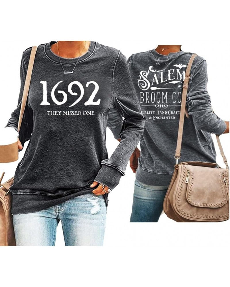 1692 They Missed One Vintage Funny Shirt Long Sleeve Sweatshirt Halloween Funny Gifts Casual Tee Pullover Tops Grey $12.14 Ho...