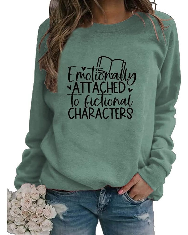 Women Book Lover Sweatshirt Librarian Book Nerd Gifts Reading Humor Letter Long Sleeve Crew Neck Pullovers Tops 01 Green $12....