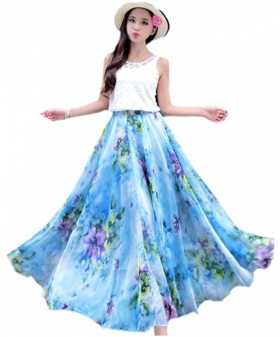 Women's Chiffon Floral Print Elasticated Waist Maxi Skirt Watery Blue Floral $13.34 Skirts