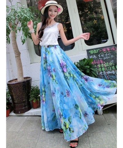 Women's Chiffon Floral Print Elasticated Waist Maxi Skirt Watery Blue Floral $13.34 Skirts