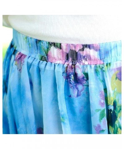 Women's Chiffon Floral Print Elasticated Waist Maxi Skirt Watery Blue Floral $13.34 Skirts