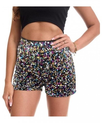 Women's Sequin Shorts High Waist Elastic Sparkly Straight Leg Short Glitter Sparkle Hot Pants Party Shorts Multicolour $16.66...