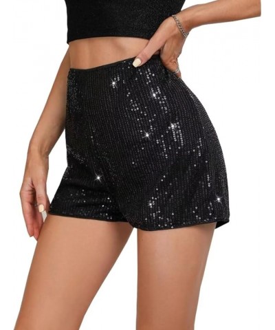 Women's Sequin Shorts High Waist Elastic Sparkly Straight Leg Short Glitter Sparkle Hot Pants Party Shorts Multicolour $16.66...