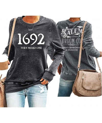 1692 They Missed One Vintage Funny Shirt Long Sleeve Sweatshirt Halloween Funny Gifts Casual Tee Pullover Tops Grey $12.14 Ho...