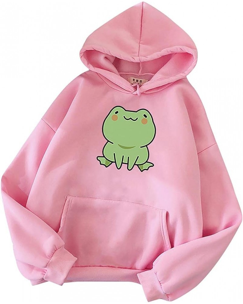 Women Lovely Hoodies, Women's Teen Girls Cute Frog Frog Hoodie Sweatshirts Loose Pullover Tops Shirts Pink $12.09 Hoodies & S...