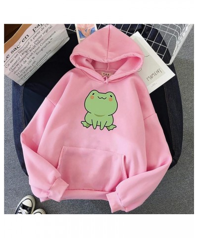 Women Lovely Hoodies, Women's Teen Girls Cute Frog Frog Hoodie Sweatshirts Loose Pullover Tops Shirts Pink $12.09 Hoodies & S...