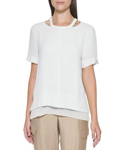 Women's S/S Cut Out Neck Top W/Chiffon Hem Ivory $22.06 Blouses