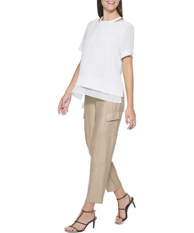 Women's S/S Cut Out Neck Top W/Chiffon Hem Ivory $22.06 Blouses