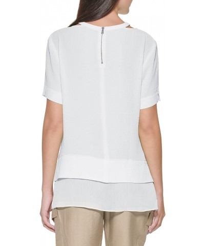 Women's S/S Cut Out Neck Top W/Chiffon Hem Ivory $22.06 Blouses