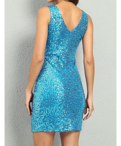 Women's Sequin Cocktail Dress V Neck Bodycon Glitter Party Dress Lake Blue $27.02 Dresses